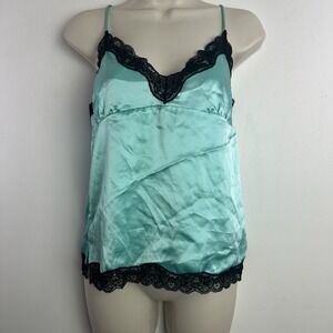 Y2K Womens Babydoll Top Green Satin Lace Fairycore Cottagecore Camisole Tank